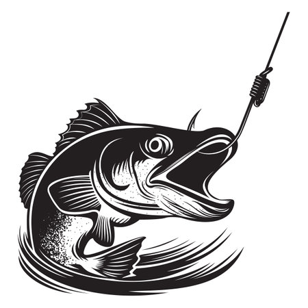 Fish with a Fishing Rod - Fishing Hook and Fish Vector Illustration - Fish Catching With Hook Silhouetteのイラスト素材