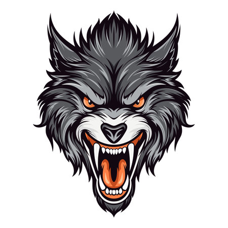 Wolf Head Logo - Wolf Head Mascot with sharp teeth- Vector illustration for t-shirts, posters, and other uses.のイラスト素材