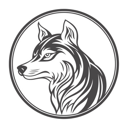 Vector illustration of a wolf head viewed from a side set inside circle on isolated background.のイラスト素材