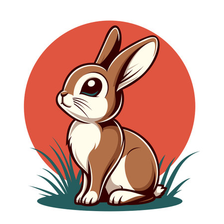 Rabbit sitting on the grass. Vector illustration of a cartoon rabbit.のイラスト素材