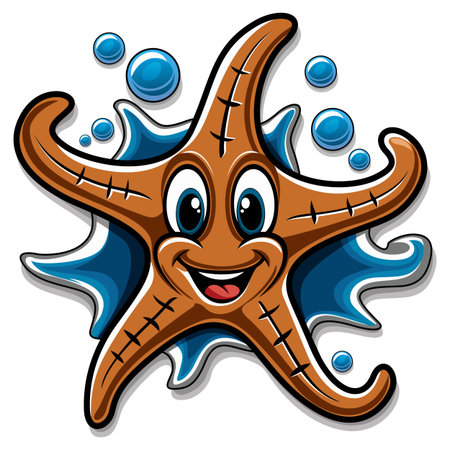 Cute Smiling Starfish with Bubbles Illustration- Cartoon starfish with water drops on white background vector illustration.のイラスト素材
