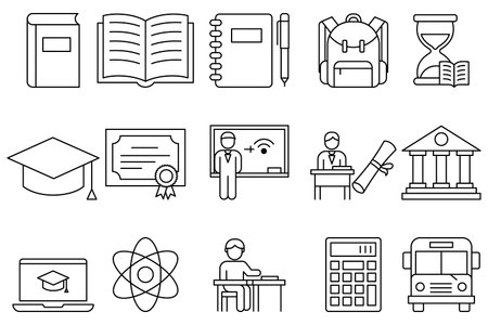 School and education icons set. Outline illustration of 16 school and education icons for webのイラスト素材