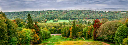 Autumn panorama of latvian landscape fith forestの写真素材