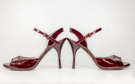 Pair of red woman tango shoes - beautiful dance from Argentinaの写真素材