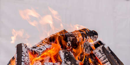 Burning wood - red and orange fire for warming handsの写真素材