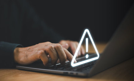 Software antivirus alert detection, technology concept. System warning hacked alert sign. Cyber...
