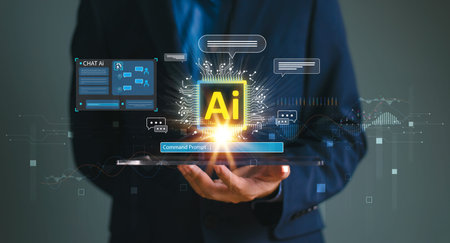AI help analysis business concept. Artificial intelligence technology assistance in futuristic daily...