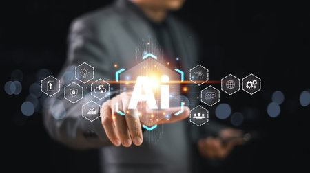 AI help analysis business concept. Artificial intelligence technology assistance in futuristic daily...