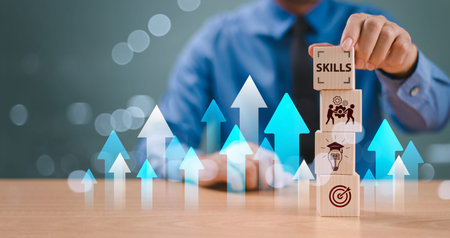 Skill competency development concept. Up new ability skill training for technology evolution....