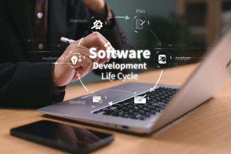 DevOps software development and IT operations concept. Business software engineer methodology...