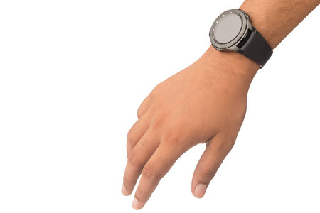 Man's hand with smart watch isolated on white background, clipping pathの写真素材