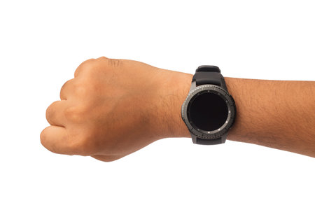 Man hand with smart watch isolated on white background, clipping path includedの写真素材