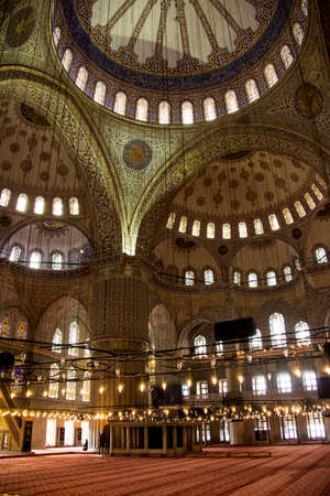 The interior of the blue mosque of Istanbul is covered with blue tiles  It was buildt by Sultan Achmed in 1609 のeditorial素材