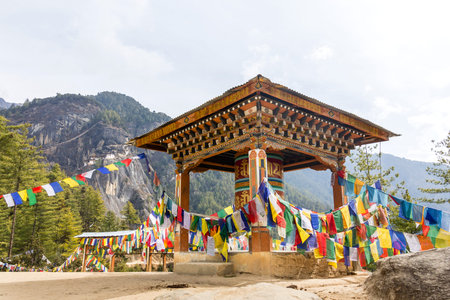 A giant prayer wheel at the ascent to the tigerの写真素材