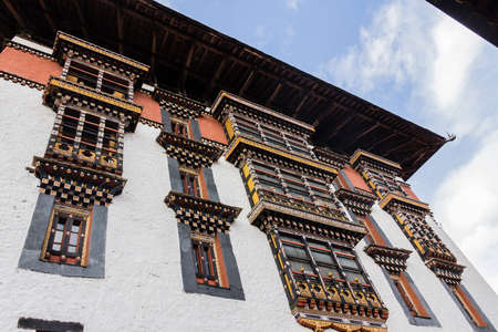 Dzongs are fortress like buildings, used partly for government use and partly as a monastery のeditorial素材