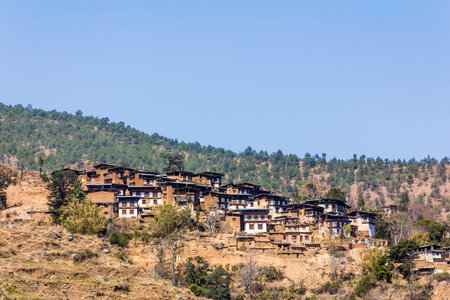 Rinchen Gang Village, at the road from Thimpu to the east  It is one of the most beautiful villages of Bhutanの写真素材
