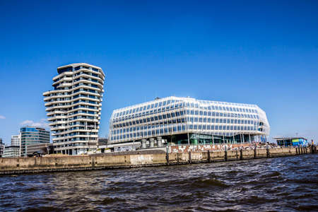 The Unilever house and the Marco Polo Building are part of the hafencity at the bank of river Elbe in Hamburg, Germany.のeditorial素材