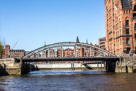 The \\\\\\\"Speicherstadt\\\\\\\" or storage city of hamburg has been a separate part of the city used for the storage of goods. Now it is an exclusive residential area.の写真素材