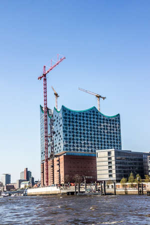 The famous \\\\\\\"Elbphilharmonie\\\\\\\" in the harbour of hamburg, Germany. The building will have costed one billion Euros, once it is completed.のeditorial素材