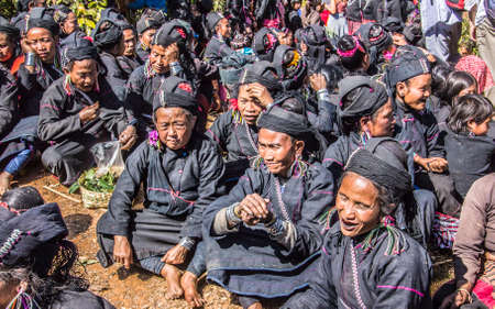 The Ene tribe in the hills near Keng Tung is performing a ceremony for the Evocation of the Ancestorsのeditorial素材
