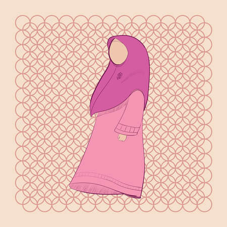 Pink Hijab Color of Muslimah Girl in Vector Illustrationのイラスト素材