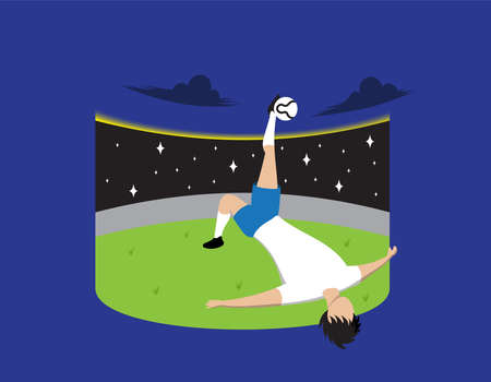 A Footballer Maneuvering a Beautiful Somersault in the Middle of a Football Field while Being Exposed to the Media in Vector Illustrationのイラスト素材