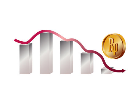 Economic Recession Bar Diagram and One Coin in Vector Illustrationのイラスト素材