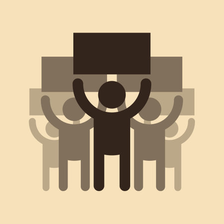 Vector Icon A group of people demonstrating standing and crowding while carrying a poster containing the message of aspirations they want to conveyのイラスト素材