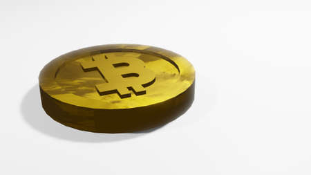 Three Dimensional Illustration 3D Bitcoin Gold Electronic Money Expensive Technological Progress with Negative Space. Perfect for Presentation Templates on Bitcoinの写真素材