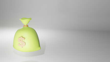 Three Dimensional Illustration of One Green Dollar Money Sack Object with Negative Space. Suitable for both Presentation Templates and Decoration Objectsの写真素材
