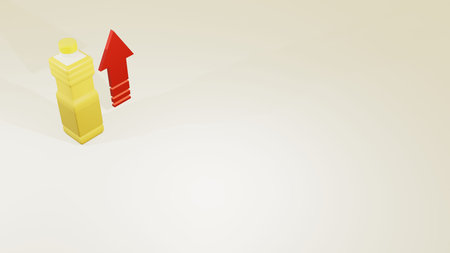 3D Three Dimensional Illustration of Yellow Cooking Oil Bottle with Up and Down Price Arrows in the...