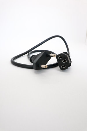 Power cables for PCs and electronic equipment are used for all electronic equipment needs, white backgroundの写真素材