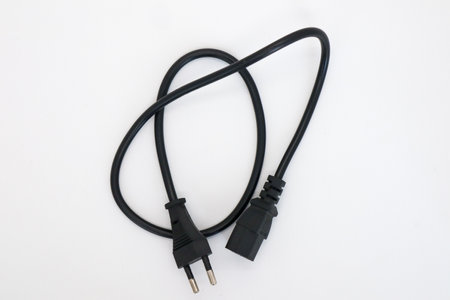 Power cables for PCs and electronic equipment are used for all electronic equipment needs, white backgroundの写真素材