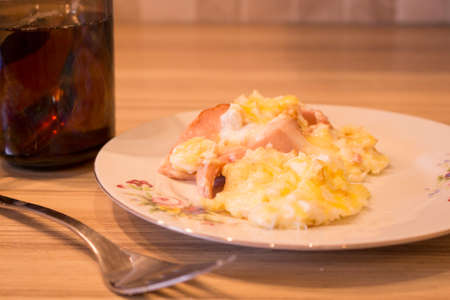 scrambled eggs on plate, close-up, Breakfastの写真素材