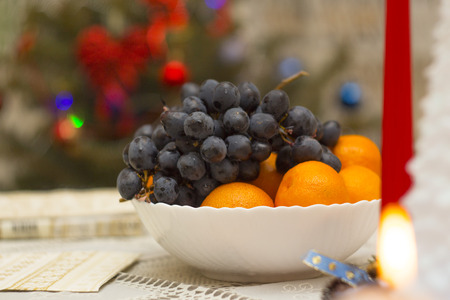 fruits closeup on the Christmas tableの写真素材