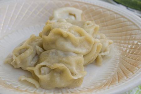 Oriental cuisine,manti are on the plateの写真素材