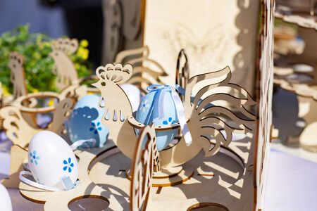 Russia Kaliningrad 2019. street souvenir shop with products made from plywoodのeditorial素材