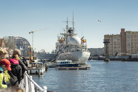 Russia Kaliningrad 2019 RIVER SHIPS AT BERTHのeditorial素材