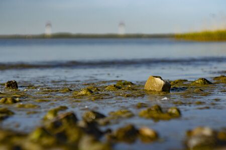 Bay shore against the blue sky 1の写真素材