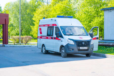 Russia Kaliningrad may 2020 an ambulance stands on the street 1のeditorial素材