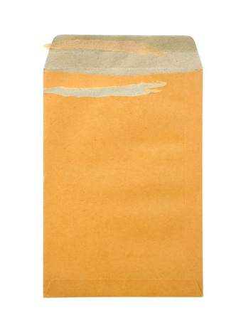 open brown envelope on white backgroundの写真素材