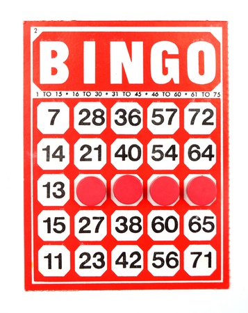 Red bingo card with winning chips の写真素材