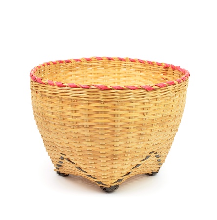bamboo basket handmade isolated on white backgroundの写真素材