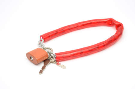 Key lock locked with a chainの写真素材