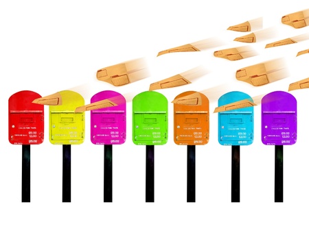 7 color postbox for a week and brown envelopeの写真素材