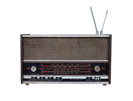 grungy retro radio on isolated white backgroundの写真素材