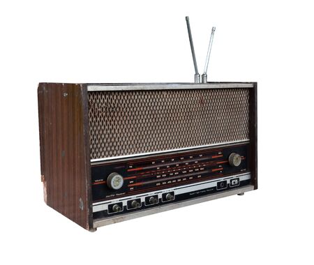 grungy retro radio on isolated white backgroundの写真素材