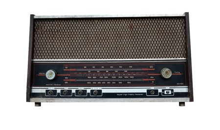 grungy retro radio on isolated white backgroundの写真素材