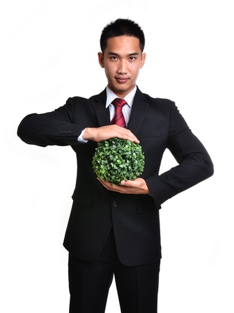 bussiness man with future eco - green energy concept isolatedの写真素材