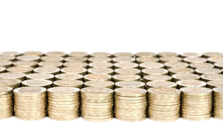 stack of Thai coins baht on white background